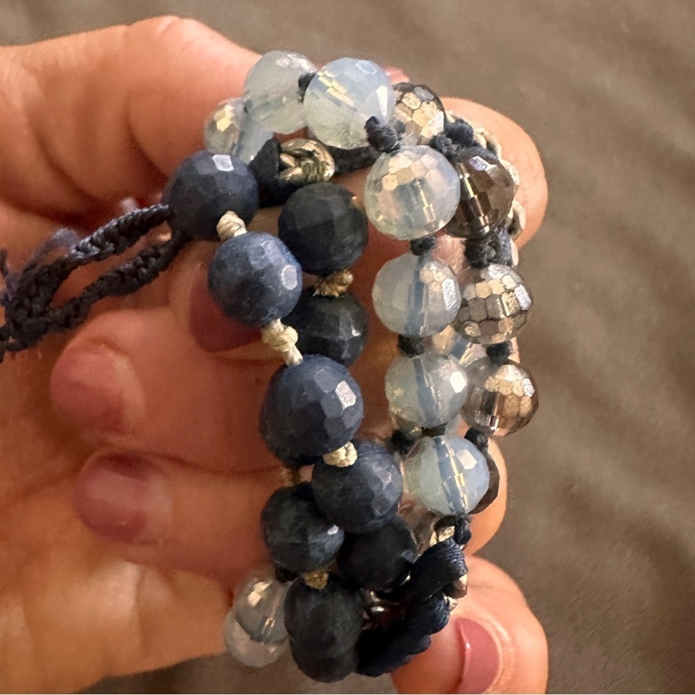 Chloe + Isabel Blue Wrap Bracelet | Boho Cool Coastal Tones, Beads & Chain, 15” - Picture 4 of 4